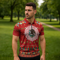 Mexico Merry Christmas Zipper Polo Shirt Mexican Cultural Emblem Xmas Style - Polynesian Pride