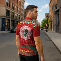 Mexico Merry Christmas Zipper Polo Shirt Mexican Cultural Emblem Xmas Style - Polynesian Pride
