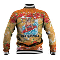 Hawaii Mele Kalikimaka Baseball Jacket Funny Santa Claus Surfing on Tropical Plants - Polynesian Pride