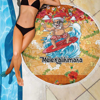 Hawaii Mele Kalikimaka Beach Blanket Funny Santa Claus Surfing on Tropical Plants - Polynesian Pride