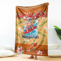 Hawaii Mele Kalikimaka Blanket Funny Santa Claus Surfing on Tropical Plants - Polynesian Pride