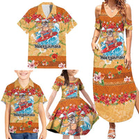 Hawaii Mele Kalikimaka Family Matching Summer Maxi Dress and Hawaiian Shirt Funny Santa Claus Surfing on Tropical Plants - Polynesian Pride