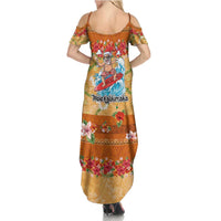 Hawaii Mele Kalikimaka Family Matching Summer Maxi Dress and Hawaiian Shirt Funny Santa Claus Surfing on Tropical Plants - Polynesian Pride