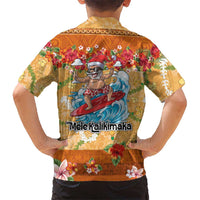 Hawaii Mele Kalikimaka Family Matching Tank Maxi Dress and Hawaiian Shirt Funny Santa Claus Surfing on Tropical Plants - Polynesian Pride