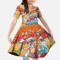 Hawaii Mele Kalikimaka Family Matching Tank Maxi Dress and Hawaiian Shirt Funny Santa Claus Surfing on Tropical Plants - Polynesian Pride
