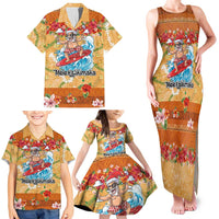 Hawaii Mele Kalikimaka Family Matching Tank Maxi Dress and Hawaiian Shirt Funny Santa Claus Surfing on Tropical Plants - Polynesian Pride