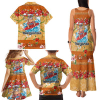 Hawaii Mele Kalikimaka Family Matching Tank Maxi Dress and Hawaiian Shirt Funny Santa Claus Surfing on Tropical Plants - Polynesian Pride