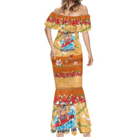 Hawaii Mele Kalikimaka Mermaid Dress Funny Santa Claus Surfing on Tropical Plants - Polynesian Pride