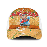 Hawaii Mele Kalikimaka Mesh Trucker Cap Funny Santa Claus Surfing on Tropical Plants LT03 One Size White Multicolor - Polynesian Pride