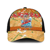 Hawaii Mele Kalikimaka Mesh Trucker Cap Funny Santa Claus Surfing on Tropical Plants LT03 One Size Black Multicolor - Polynesian Pride