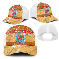 Hawaii Mele Kalikimaka Mesh Trucker Cap Funny Santa Claus Surfing on Tropical Plants LT03 - Polynesian Pride