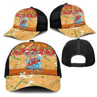 Hawaii Mele Kalikimaka Mesh Trucker Cap Funny Santa Claus Surfing on Tropical Plants LT03 - Polynesian Pride
