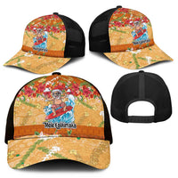 Hawaii Mele Kalikimaka Mesh Trucker Cap Funny Santa Claus Surfing on Tropical Plants - Polynesian Pride
