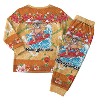 Hawaii Mele Kalikimaka Christmas Pajama Set Funny Santa Claus Surfing on Tropical Plants - Polynesian Pride
