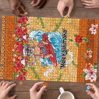 Hawaii Mele Kalikimaka Puzzle Funny Santa Claus Surfing on Tropical Plants - Polynesian Pride