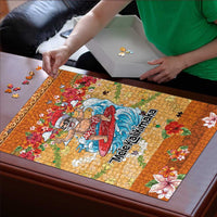 Hawaii Mele Kalikimaka Puzzle Funny Santa Claus Surfing on Tropical Plants - Polynesian Pride