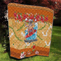 Hawaii Mele Kalikimaka Quilt Funny Santa Claus Surfing on Tropical Plants - Polynesian Pride