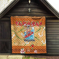 Hawaii Mele Kalikimaka Quilt Funny Santa Claus Surfing on Tropical Plants - Polynesian Pride