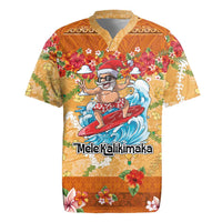 Hawaii Mele Kalikimaka Rugby Jersey Funny Santa Claus Surfing on Tropical Plants LT03 Multicolor - Polynesian Pride