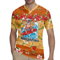 Hawaii Mele Kalikimaka Rugby Jersey Funny Santa Claus Surfing on Tropical Plants LT03 - Polynesian Pride