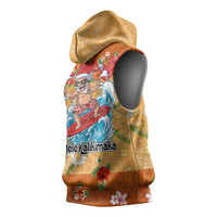 Hawaii Mele Kalikimaka Sleeveless Hoodie Funny Santa Claus Surfing on Tropical Plants - Polynesian Pride