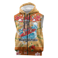 Hawaii Mele Kalikimaka Sleeveless Zip Hoodie Funny Santa Claus Surfing on Tropical Plants - Polynesian Pride