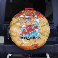 Hawaii Mele Kalikimaka Spare Tire Cover Funny Santa Claus Surfing on Tropical Plants - Polynesian Pride