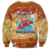 Hawaii Mele Kalikimaka Sweatshirt Funny Santa Claus Surfing on Tropical Plants - Polynesian Pride