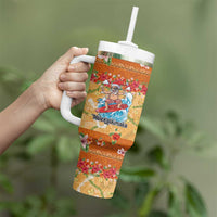 Hawaii Mele Kalikimaka Tumbler With Handle Funny Santa Claus Surfing on Tropical Plants - Polynesian Pride