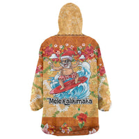 Hawaii Mele Kalikimaka Wearable Blanket Hoodie Funny Santa Claus Surfing on Tropical Plants - Polynesian Pride