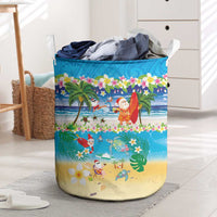 Polynesian Merry Christmas Laundry Basket Funny Santa Beach Tropical Plant and Turtle - Polynesian Pride