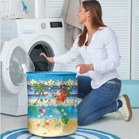 Polynesian Merry Christmas Laundry Basket Funny Santa Beach Tropical Plant and Turtle - Polynesian Pride