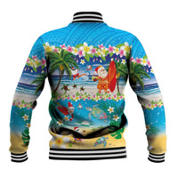 Polynesian Merry Christmas Baseball Jacket Funny Santa Beach Tropical Plant and Turtle - Polynesian Pride
