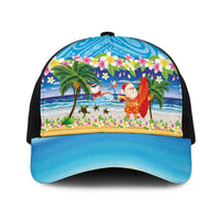 Polynesian Merry Christmas Baseball Net Cap Funny Santa Beach Tropical Plant and Turtle LT03 One Size Black Multicolor - Polynesian Pride