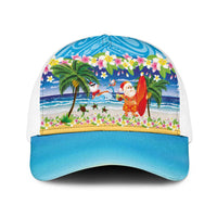Polynesian Merry Christmas Baseball Net Cap Funny Santa Beach Tropical Plant and Turtle - Polynesian Pride