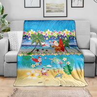 Polynesian Merry Christmas Blanket Funny Santa Beach Tropical Plant and Turtle - Polynesian Pride