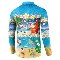 Polynesian Merry Christmas Button Sweatshirt Funny Santa Beach Tropical Plant and Turtle - Polynesian Pride