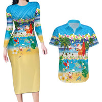 Polynesian Merry Christmas Couples Matching Long Sleeve Bodycon Dress and Hawaiian Shirt Funny Santa Beach Tropical Plant and Turtle - Polynesian Pride