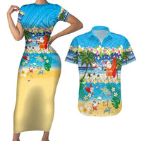 Polynesian Merry Christmas Couples Matching Short Sleeve Bodycon Dress and Hawaiian Shirt Funny Santa Beach Tropical Plant and Turtle - Polynesian Pride