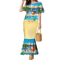 Polynesian Merry Christmas Family Matching Mermaid Dress and Hawaiian Shirt Funny Santa Beach Tropical Plant and Turtle - Polynesian Pride