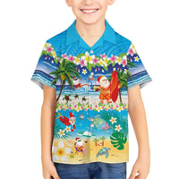 Polynesian Merry Christmas Family Matching Mermaid Dress and Hawaiian Shirt Funny Santa Beach Tropical Plant and Turtle LT03 Son's Shirt Multicolor - Polynesian Pride