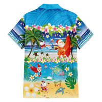 Polynesian Merry Christmas Family Matching Off Shoulder Maxi Dress and Hawaiian Shirt Funny Santa Beach Tropical Plant and Turtle LT03 - Polynesian Pride