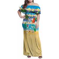 Polynesian Merry Christmas Family Matching Off Shoulder Maxi Dress and Hawaiian Shirt Funny Santa Beach Tropical Plant and Turtle - Polynesian Pride