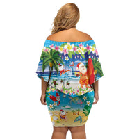 Polynesian Merry Christmas Family Matching Off Shoulder Short Dress and Hawaiian Shirt Funny Santa Beach Tropical Plant and Turtle - Polynesian Pride