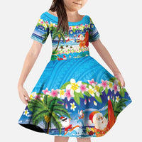 Polynesian Merry Christmas Family Matching Summer Maxi Dress and Hawaiian Shirt Funny Santa Beach Tropical Plant and Turtle LT03 Daughter's Dress Multicolor - Polynesian Pride