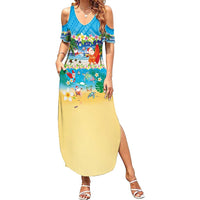 Polynesian Merry Christmas Family Matching Summer Maxi Dress and Hawaiian Shirt Funny Santa Beach Tropical Plant and Turtle - Polynesian Pride