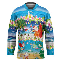 Polynesian Merry Christmas Hockey Jersey Funny Santa Beach Tropical Plant and Turtle LT03 Unisex Multicolor - Polynesian Pride