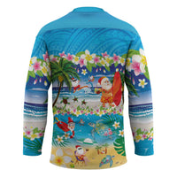 Polynesian Merry Christmas Hockey Jersey Funny Santa Beach Tropical Plant and Turtle LT03 - Polynesian Pride