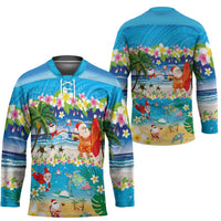 Polynesian Merry Christmas Hockey Jersey Funny Santa Beach Tropical Plant and Turtle LT03 - Polynesian Pride