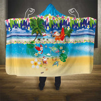 Polynesian Merry Christmas Hooded Blanket Funny Santa Beach Tropical Plant and Turtle - Polynesian Pride